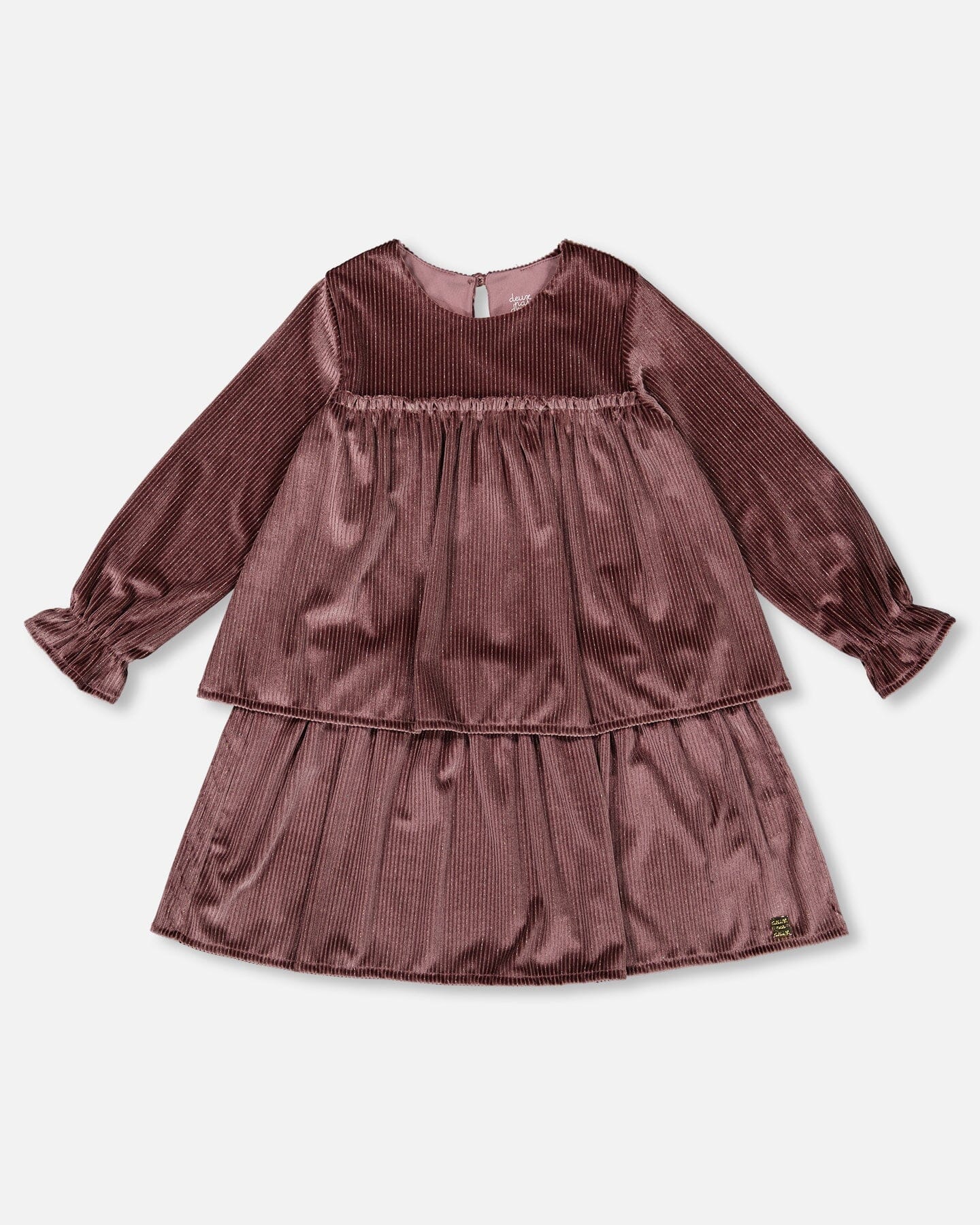 Long Sleeve Metallic Dress With Frills Burgundy-0