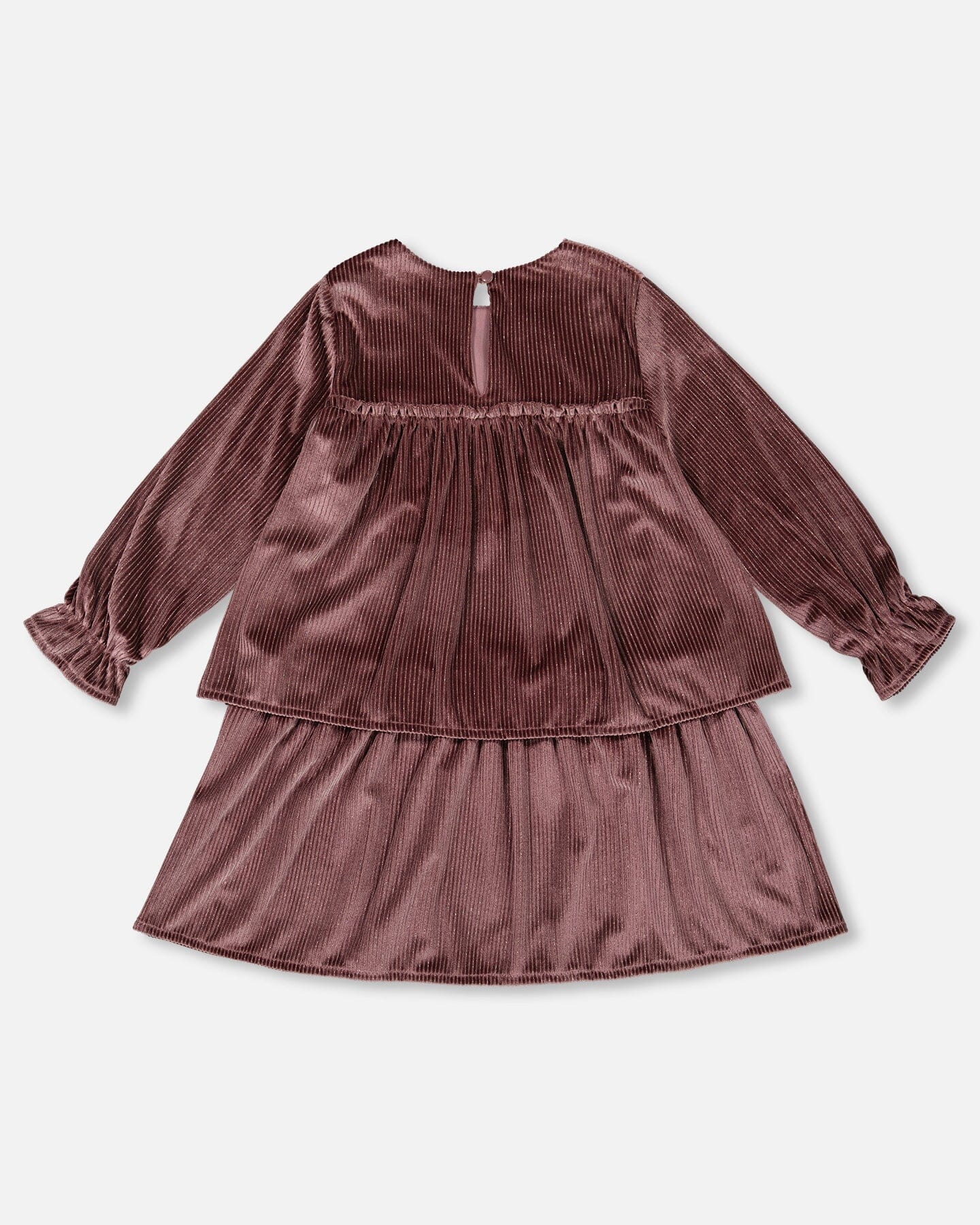 Long Sleeve Metallic Dress With Frills Burgundy-2