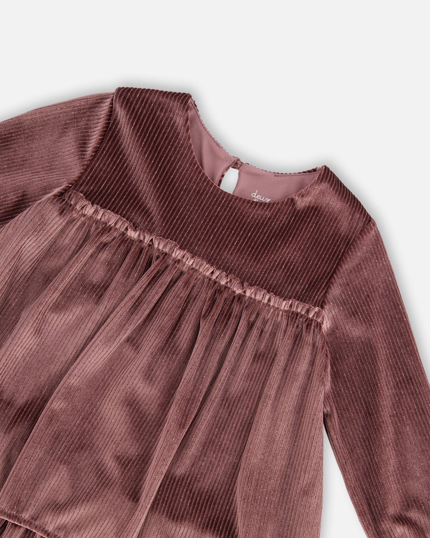 Long Sleeve Metallic Dress With Frills Burgundy-3