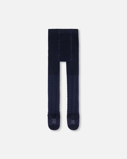 Tonal Jacquard Tights Navy-1