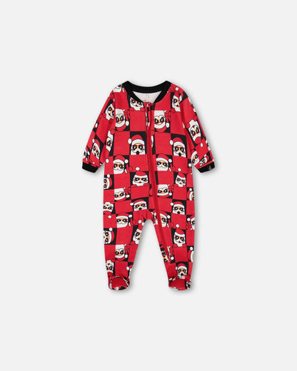 Organic Cotton One Piece Pajama Red Printed Santa-0