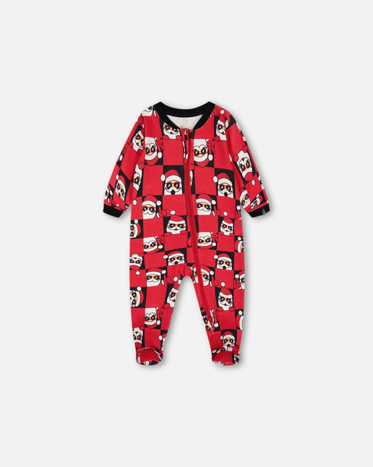 Organic Cotton One Piece Pajama Red Printed Santa-0
