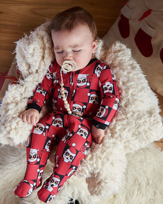 Organic Cotton One Piece Pajama Red Printed Santa-1