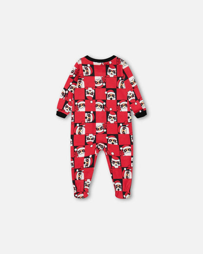 Organic Cotton One Piece Pajama Red Printed Santa-2