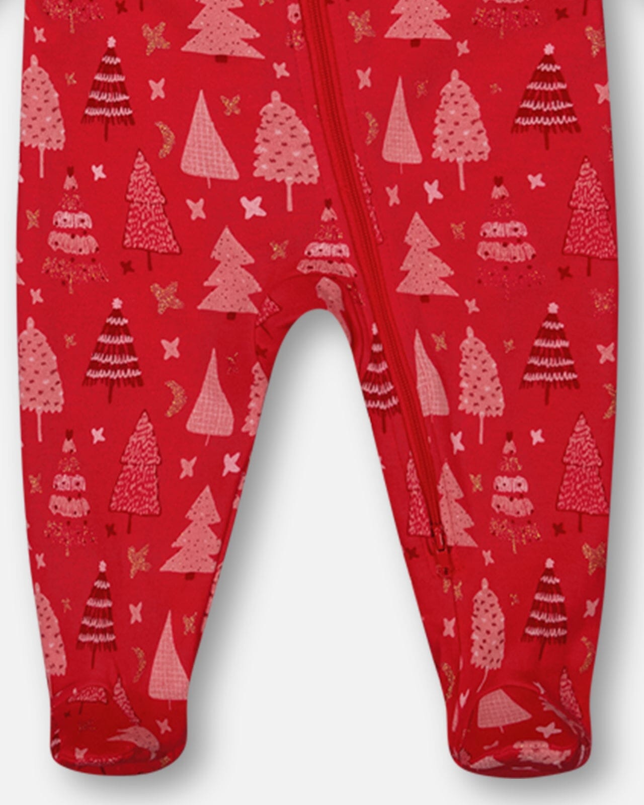 Organic Cotton One Piece Pajama Red Printed Christmas Tree-3