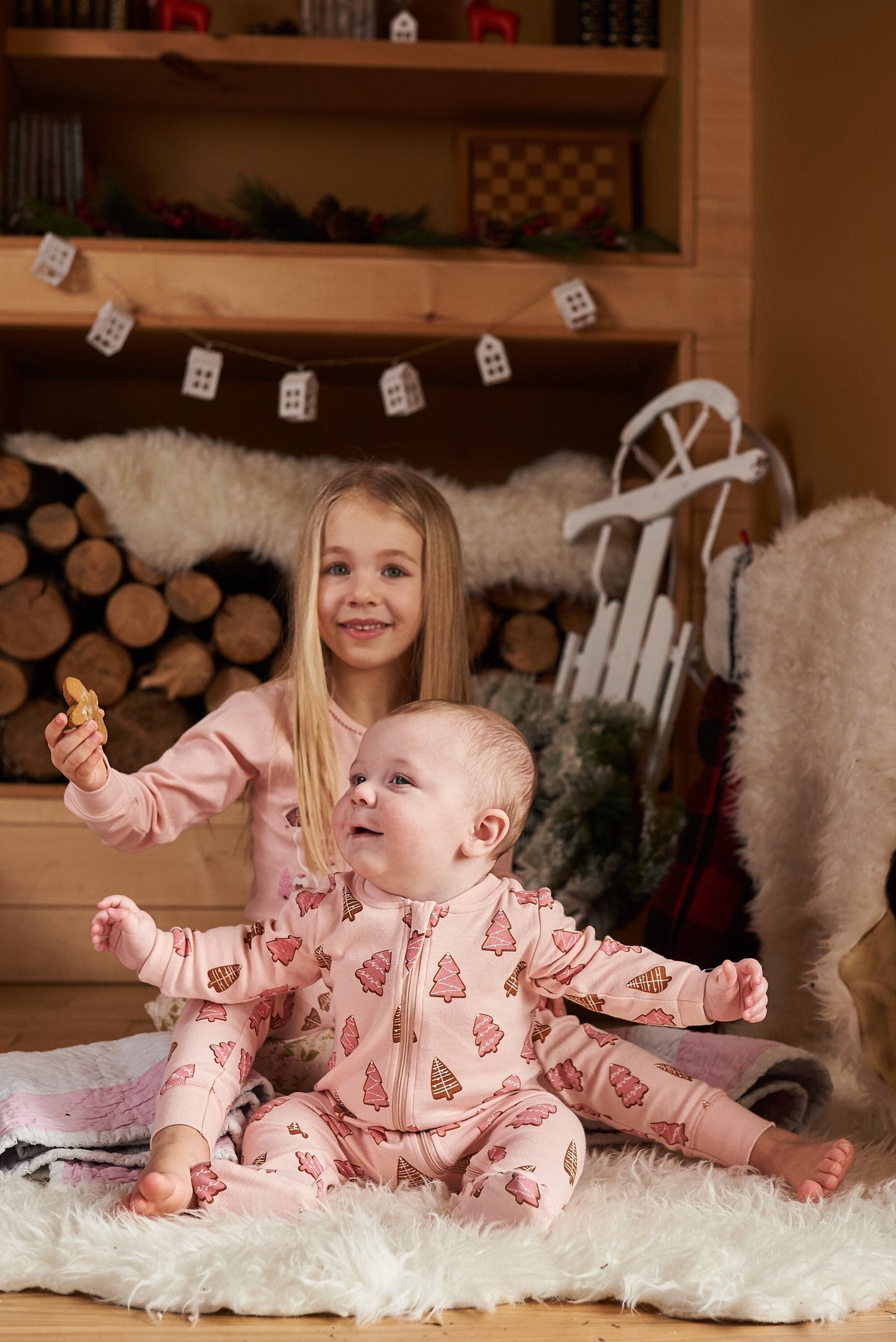 Organic Cotton One Piece Pajama Pink Christmas Cookies-1