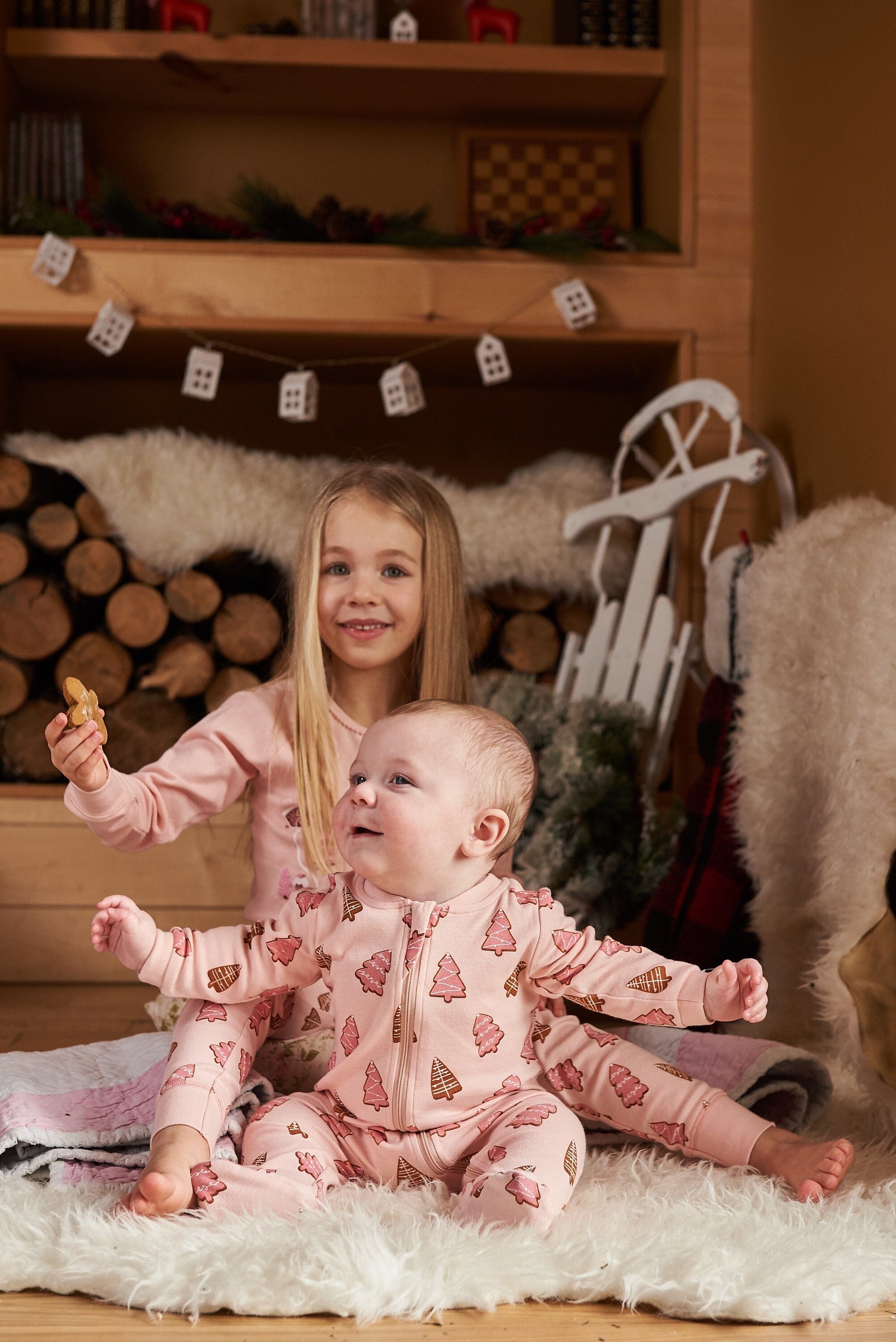 Organic Cotton One Piece Pajama Pink Christmas Cookies-1