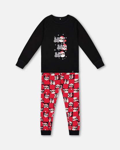 Organic Cotton Two Piece Pajama Set Red Printed Santa-0