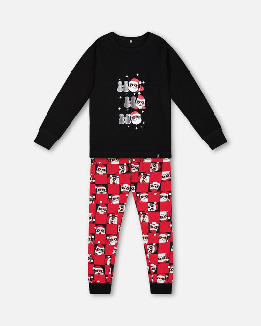 Organic Cotton Two Piece Pajama Set Red Printed Santa-0