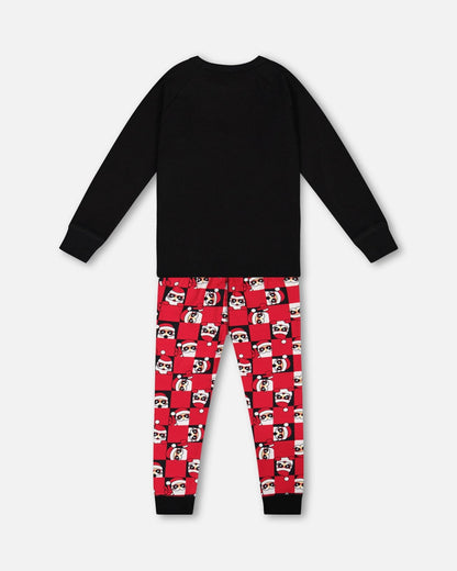 Organic Cotton Two Piece Pajama Set Red Printed Santa-3