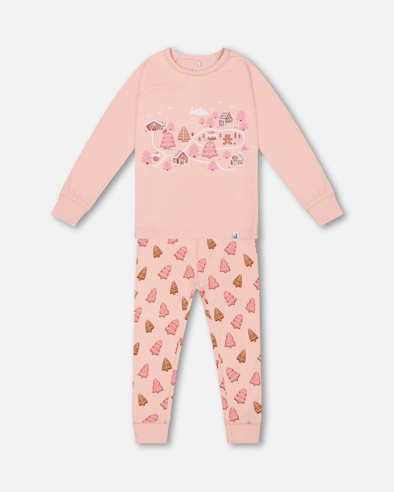 Organic Cotton Two Piece Pajama Set Pink Christmas Cookies-0