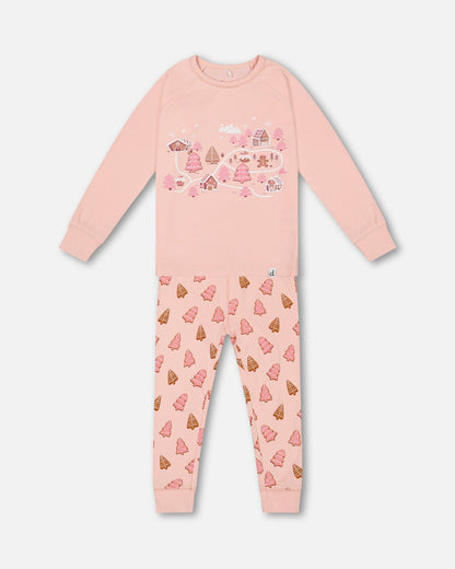 Organic Cotton Two Piece Pajama Set Pink Christmas Cookies-0