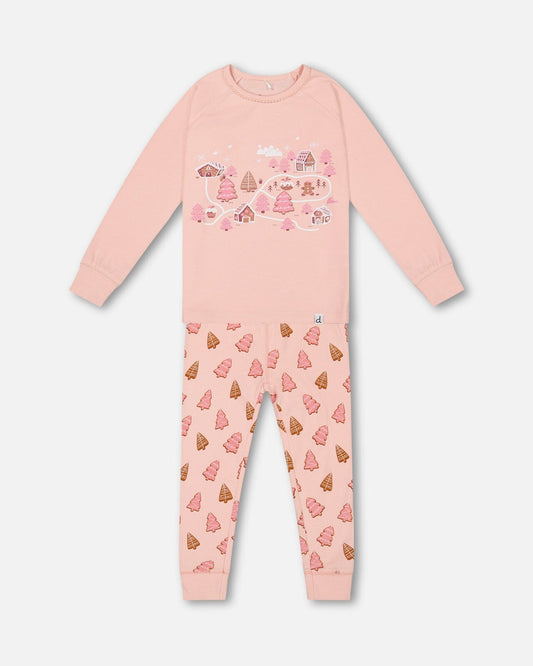 Organic Cotton Two Piece Pajama Set Pink Christmas Cookies-0