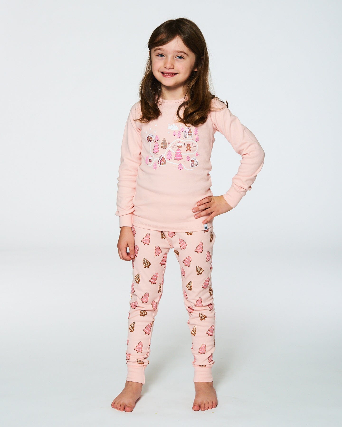Organic Cotton Two Piece Pajama Set Pink Christmas Cookies-2