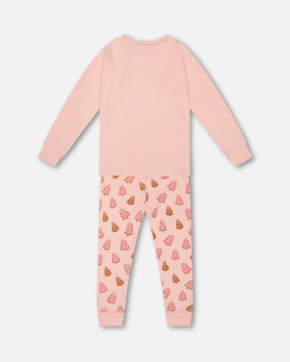 Organic Cotton Two Piece Pajama Set Pink Christmas Cookies-3