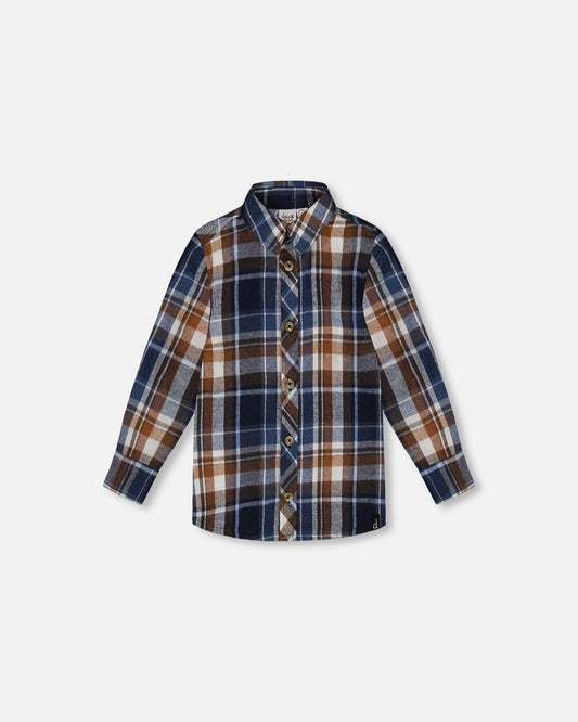 Long Sleeve Button Down Shirt Plaid Blue And Hazel-0