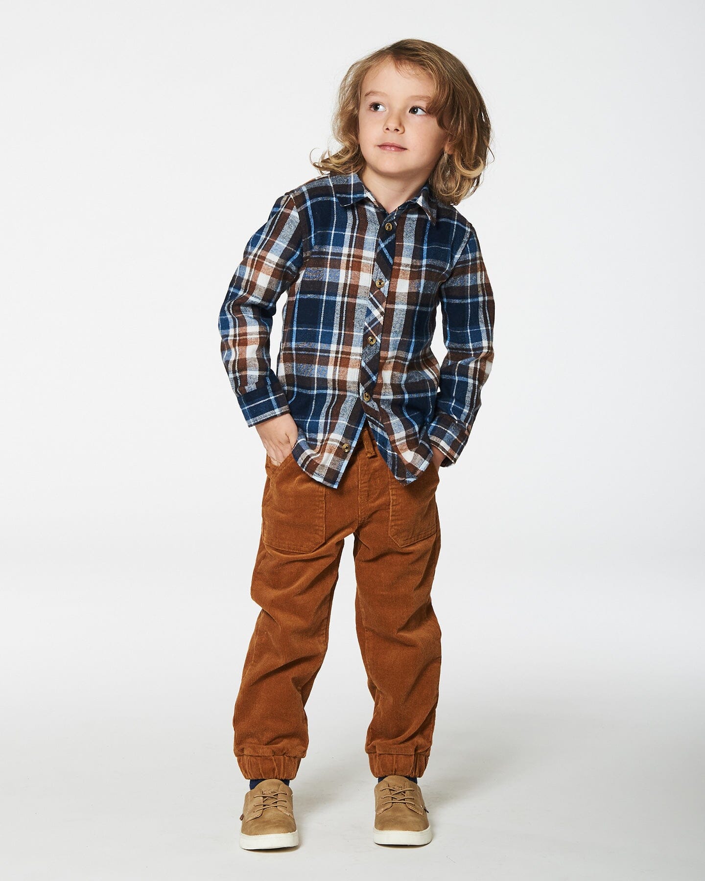 Long Sleeve Button Down Shirt Plaid Blue And Hazel-2