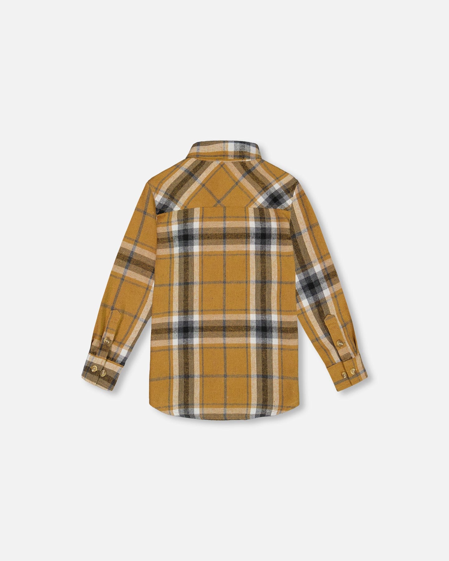 Button Down Flannel Shirt With Pocket Plaid Golden Yellow And Gray-3