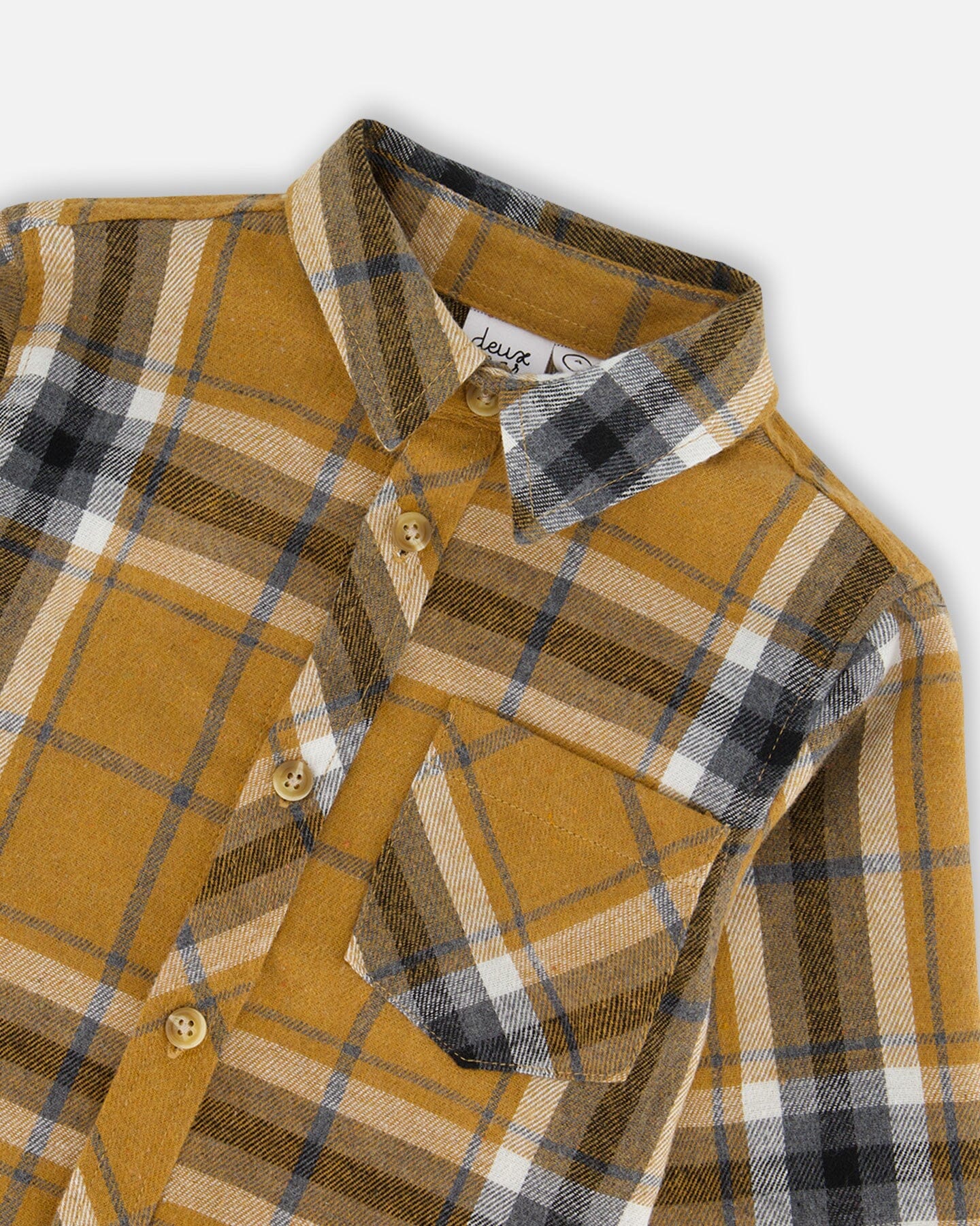 Button Down Flannel Shirt With Pocket Plaid Golden Yellow And Gray-4