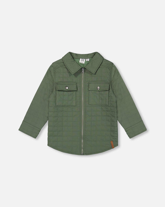 Quilted Canvas Overshirt With Pockets Forest Green-0