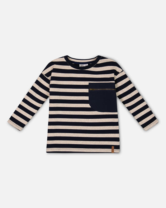 Striped Rib T-Shirt Navy-0