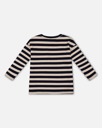 Striped Rib T-Shirt Navy-2