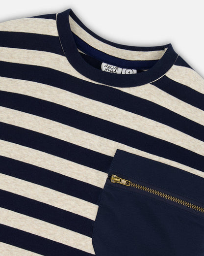 Striped Rib T-Shirt Navy-3