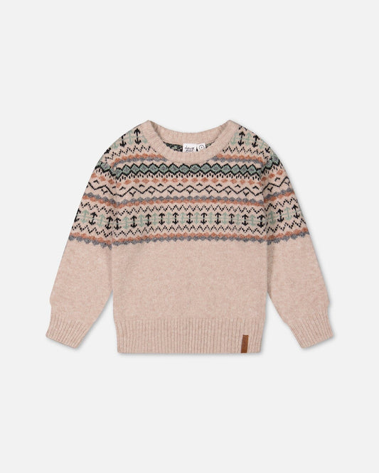 Sweater With Norwegian Jacquard Beige Mix-0