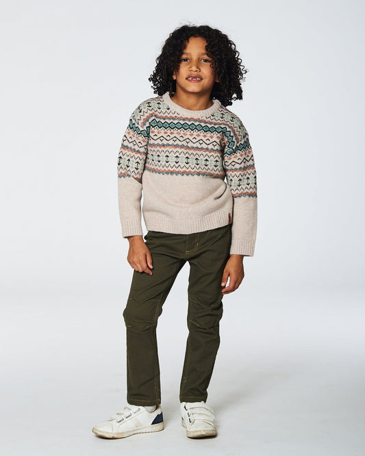 Sweater With Norwegian Jacquard Beige Mix-1