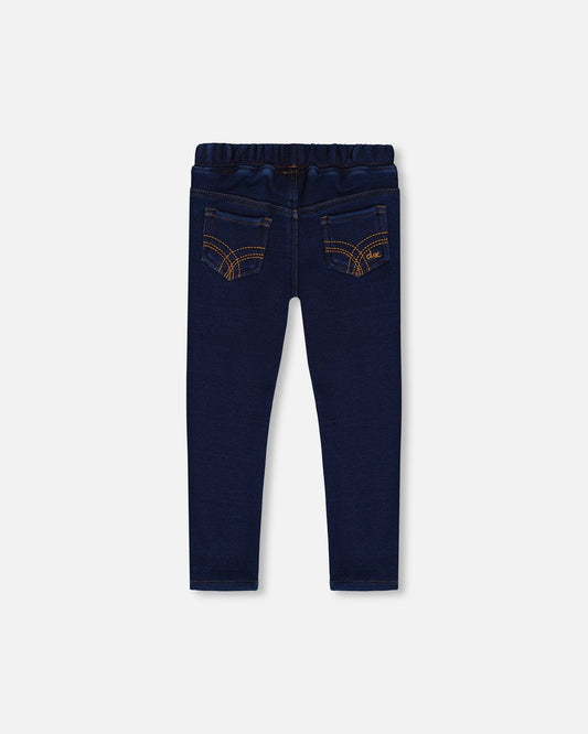 Plush Lined Dark Blue Denim Jeggings-1