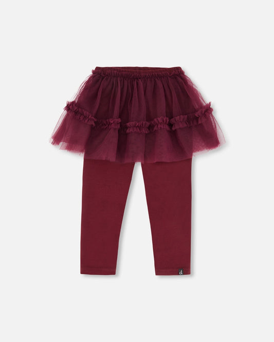 Leggings With Tulle Skirt Burgundy-0