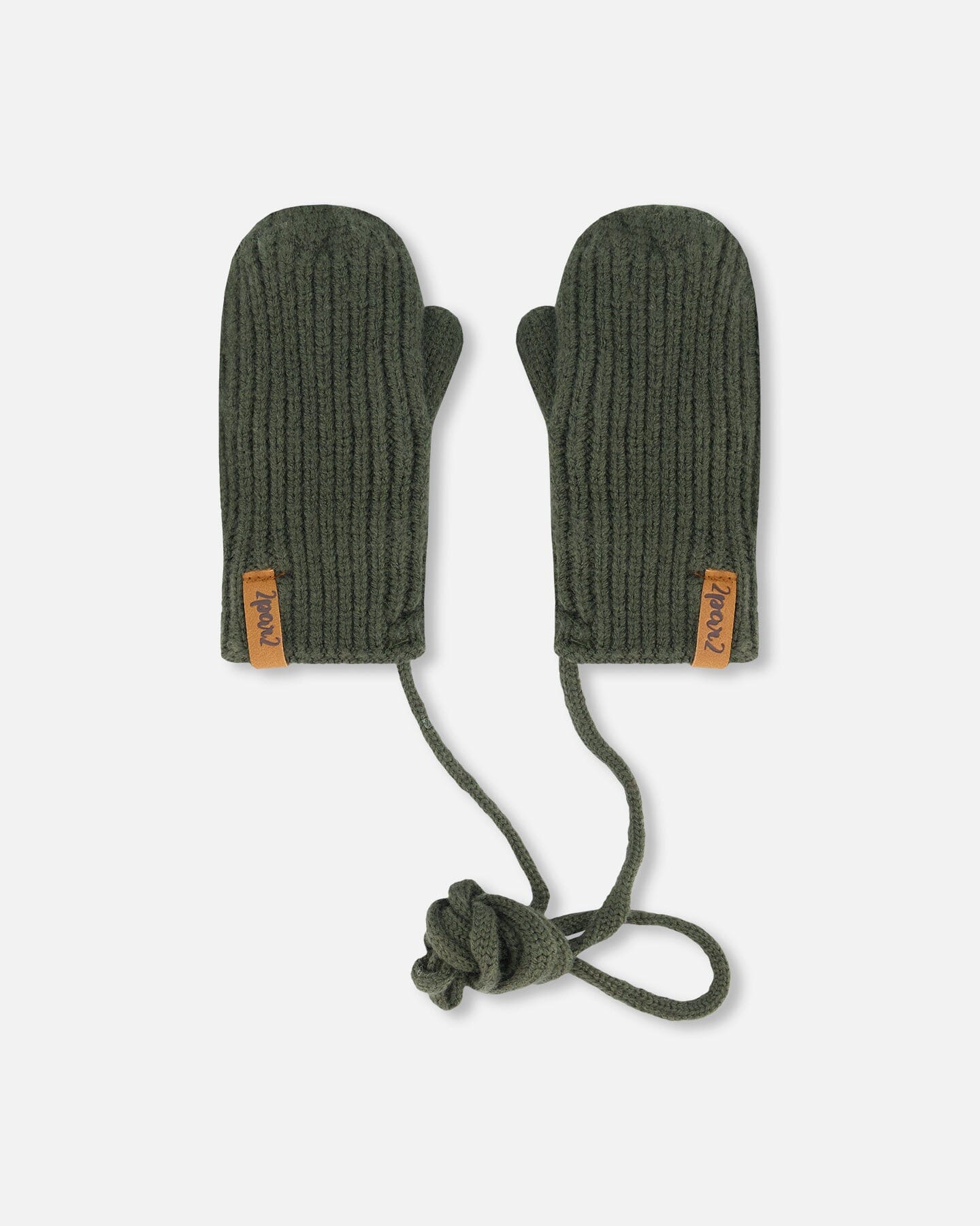 Knitted Mittens With String Forest Green-0