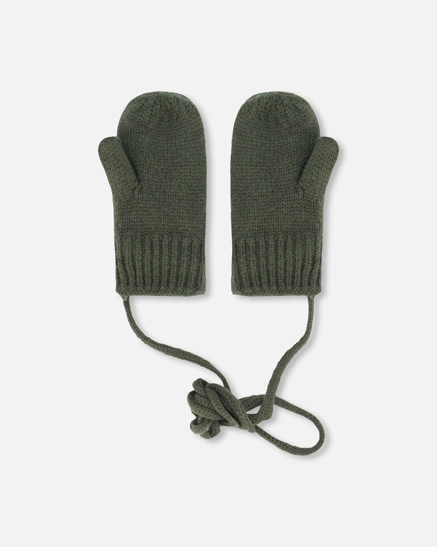 Knitted Mittens With String Forest Green-1