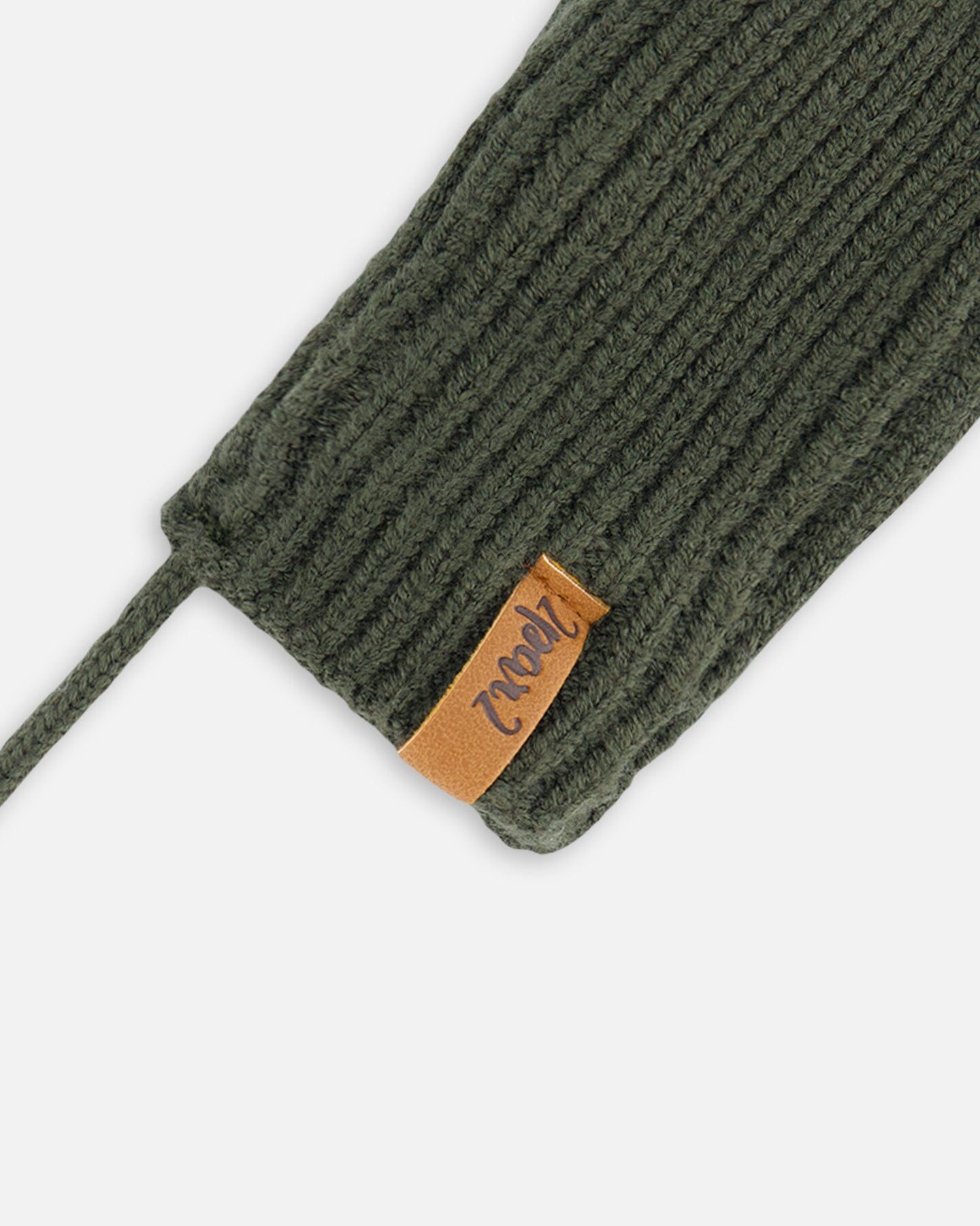 Knitted Mittens With String Forest Green-2