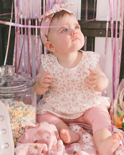 Printed Organic Cotton Tunic And Leggings Set White With Pink Flowers-2