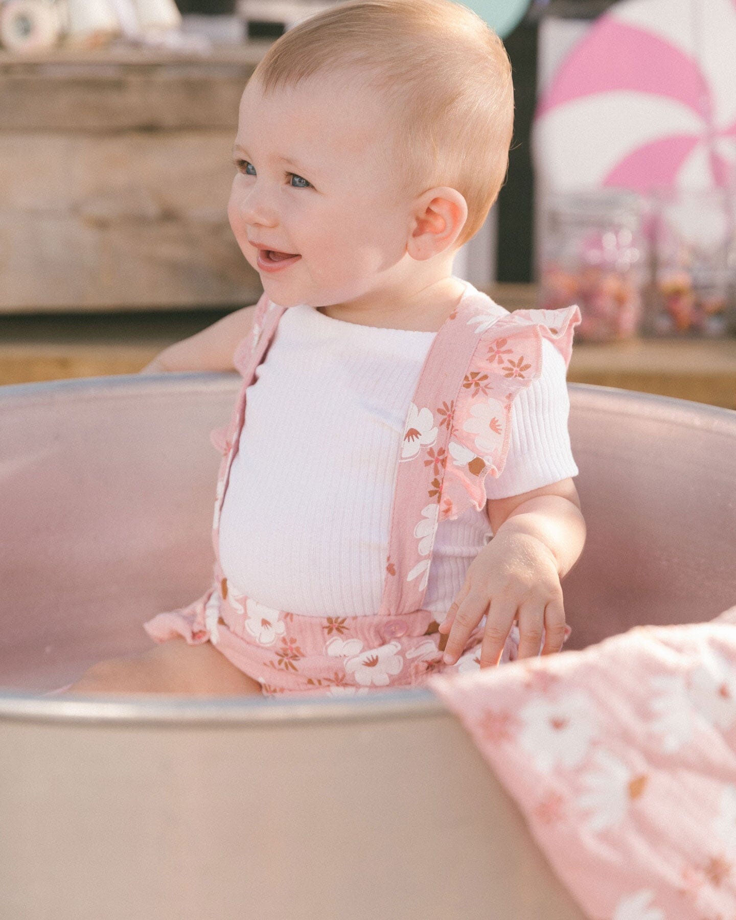 Printed Muslin Short And Organic Cotton Bodysuit Set Pink And White Flowers-3