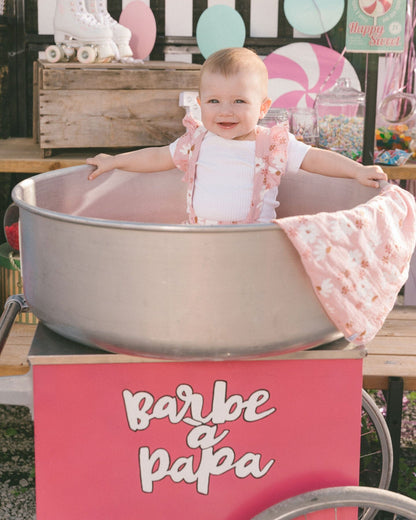 Printed Muslin Short And Organic Cotton Bodysuit Set Pink And White Flowers-1