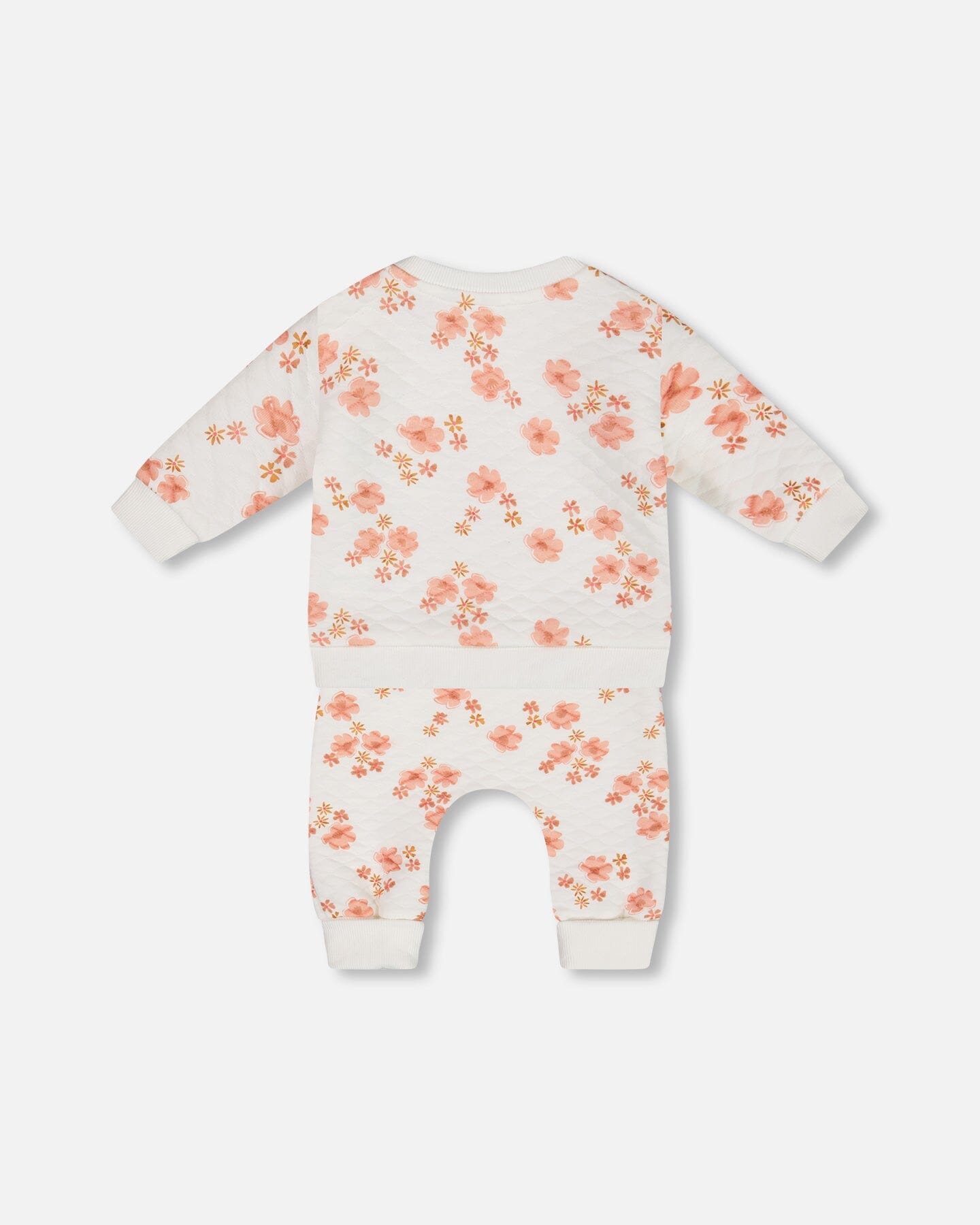 Printed Quilted Top And Pant Set White And Pink Flowers-1