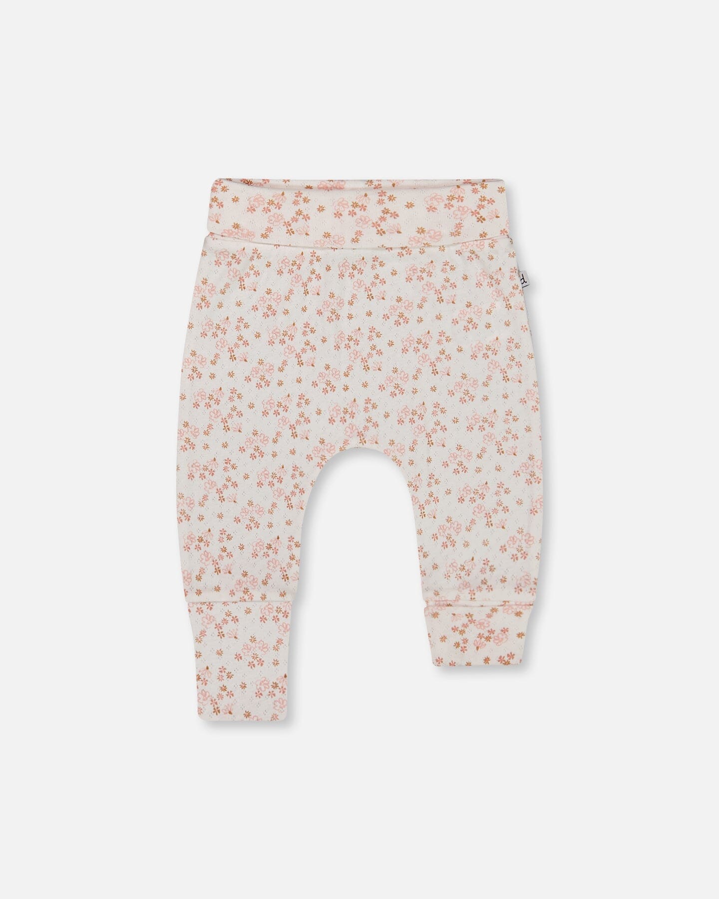 Organic Cotton Pointelle Evolutive Pant Printed Pink And White Flowers-0
