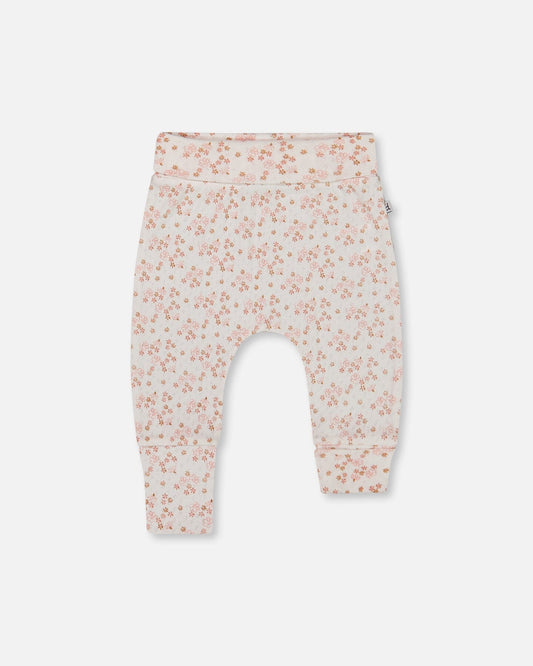 Organic Cotton Pointelle Evolutive Pant Printed Pink And White Flowers-0