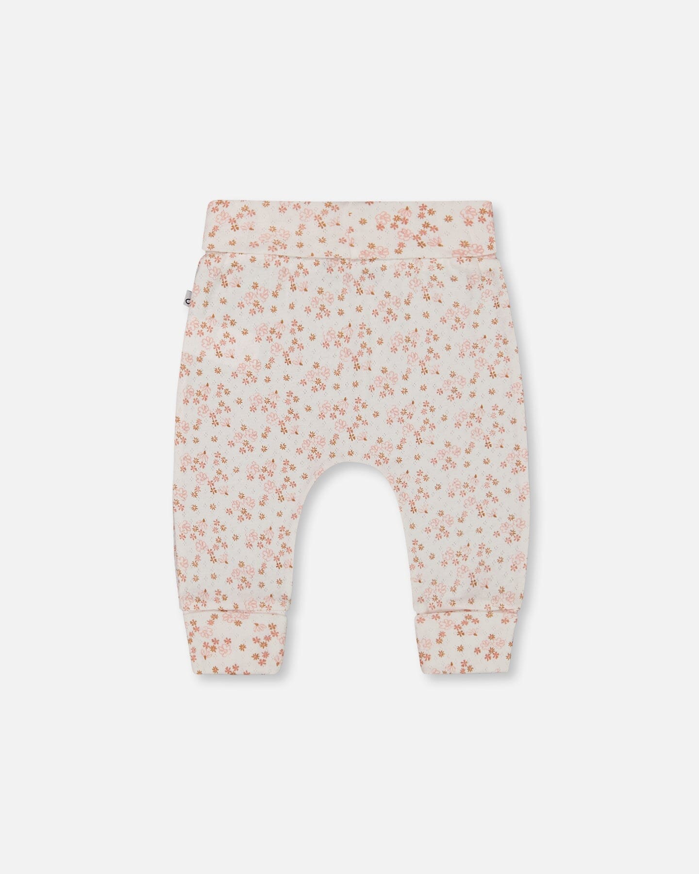 Organic Cotton Pointelle Evolutive Pant Printed Pink And White Flowers-1