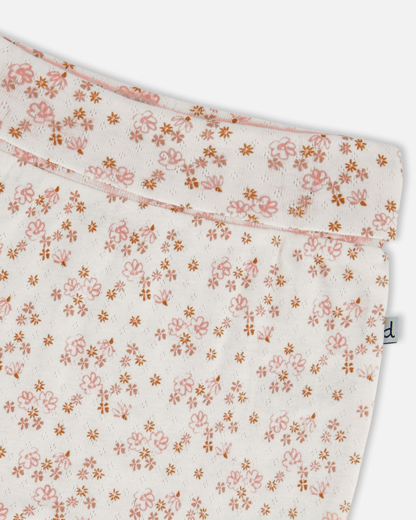 Organic Cotton Pointelle Evolutive Pant Printed Pink And White Flowers-2