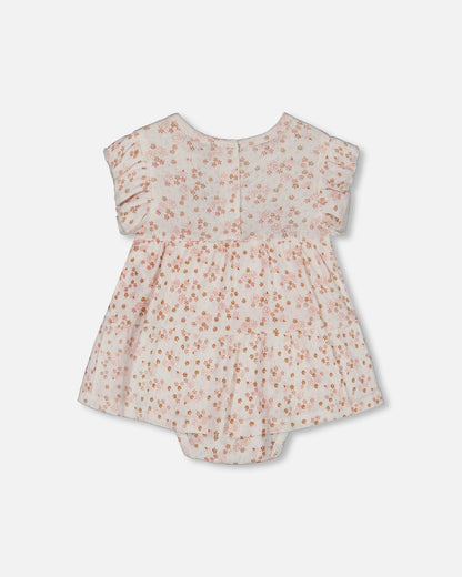 Organic Cotton Pointelle Romper Printed White And Pink Flowers-2