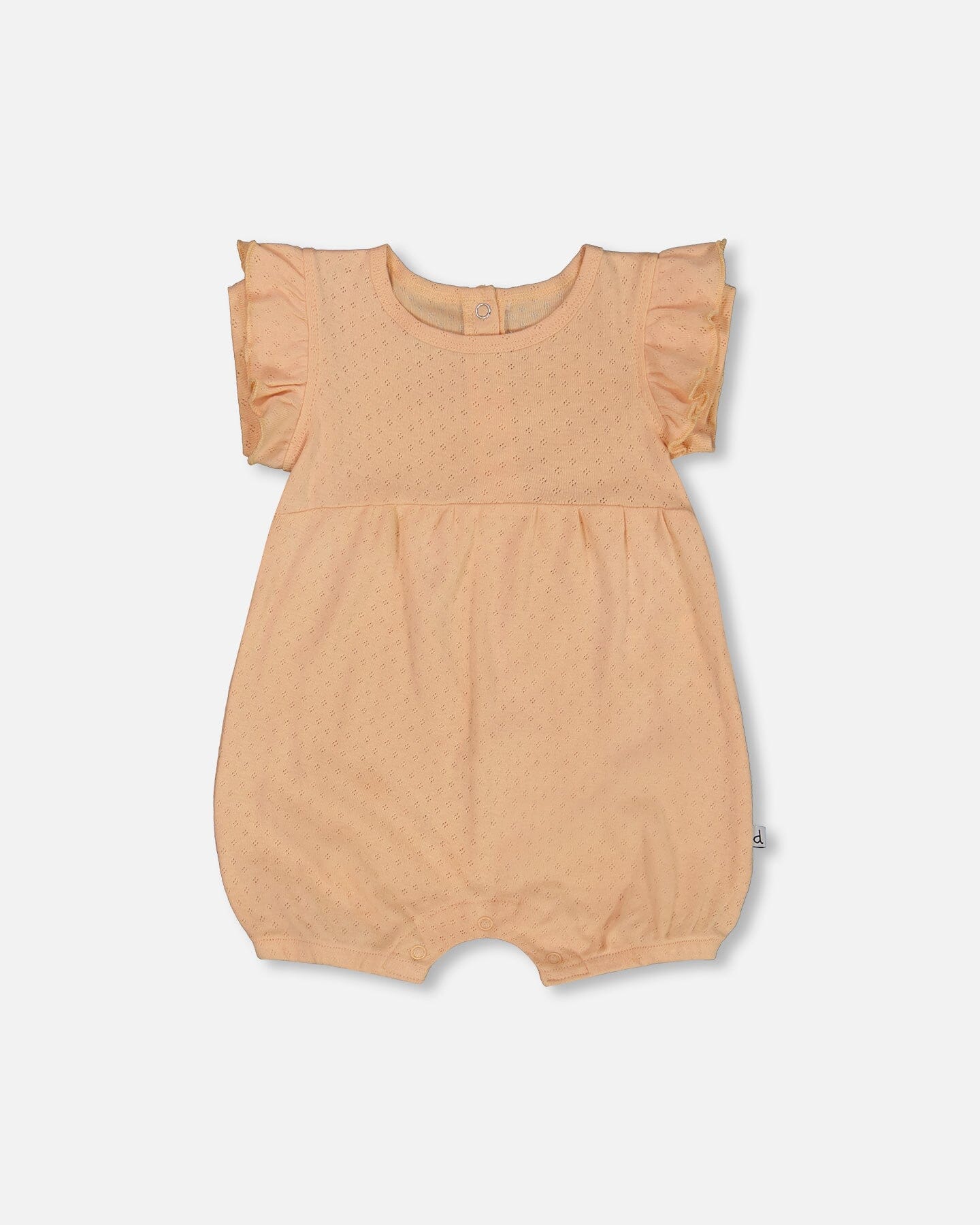 Organic Cotton Pointelle Romper With Frills Beige-0