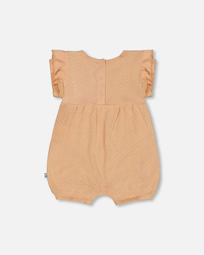 Organic Cotton Pointelle Romper With Frills Beige-1