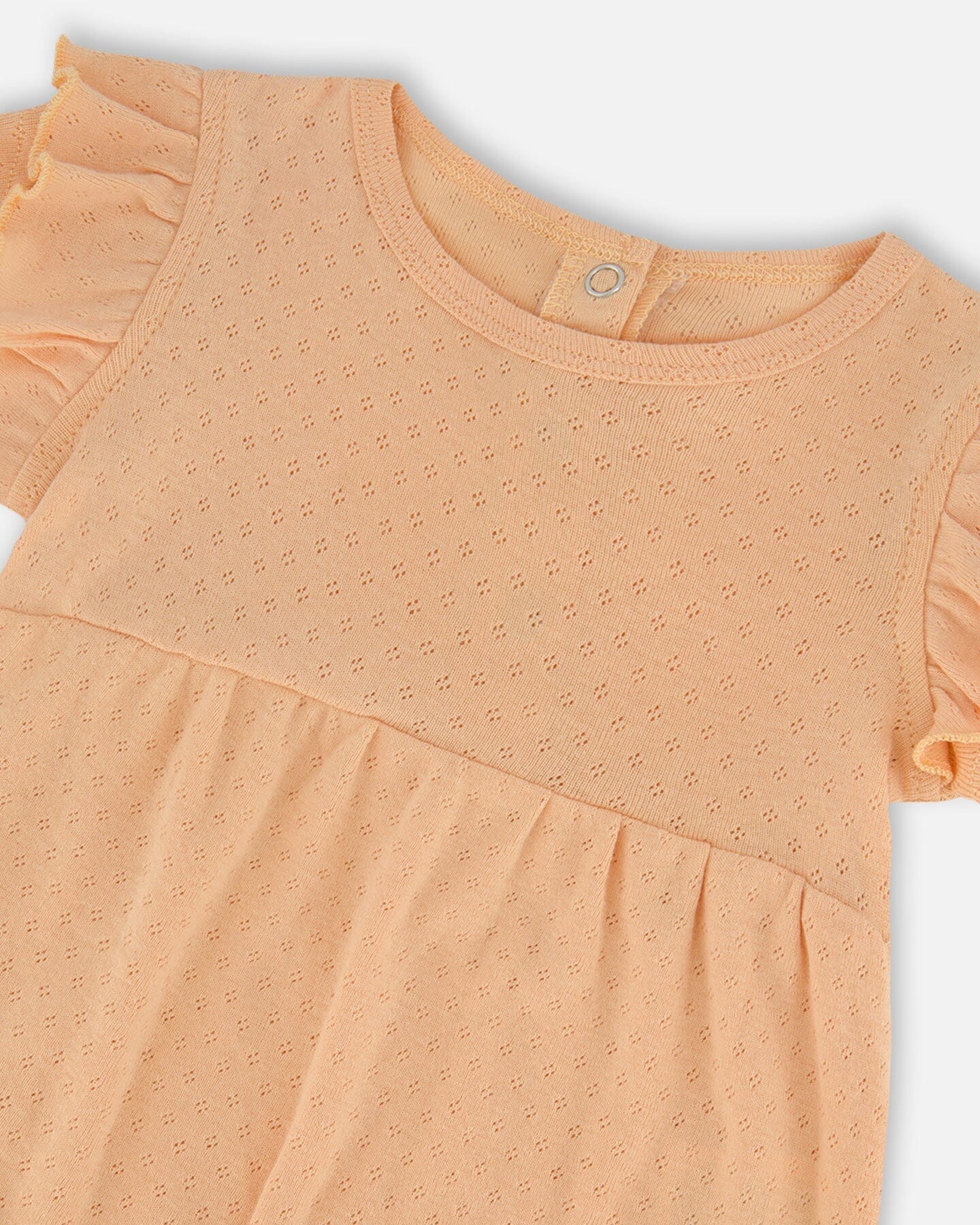 Organic Cotton Pointelle Romper With Frills Beige-2