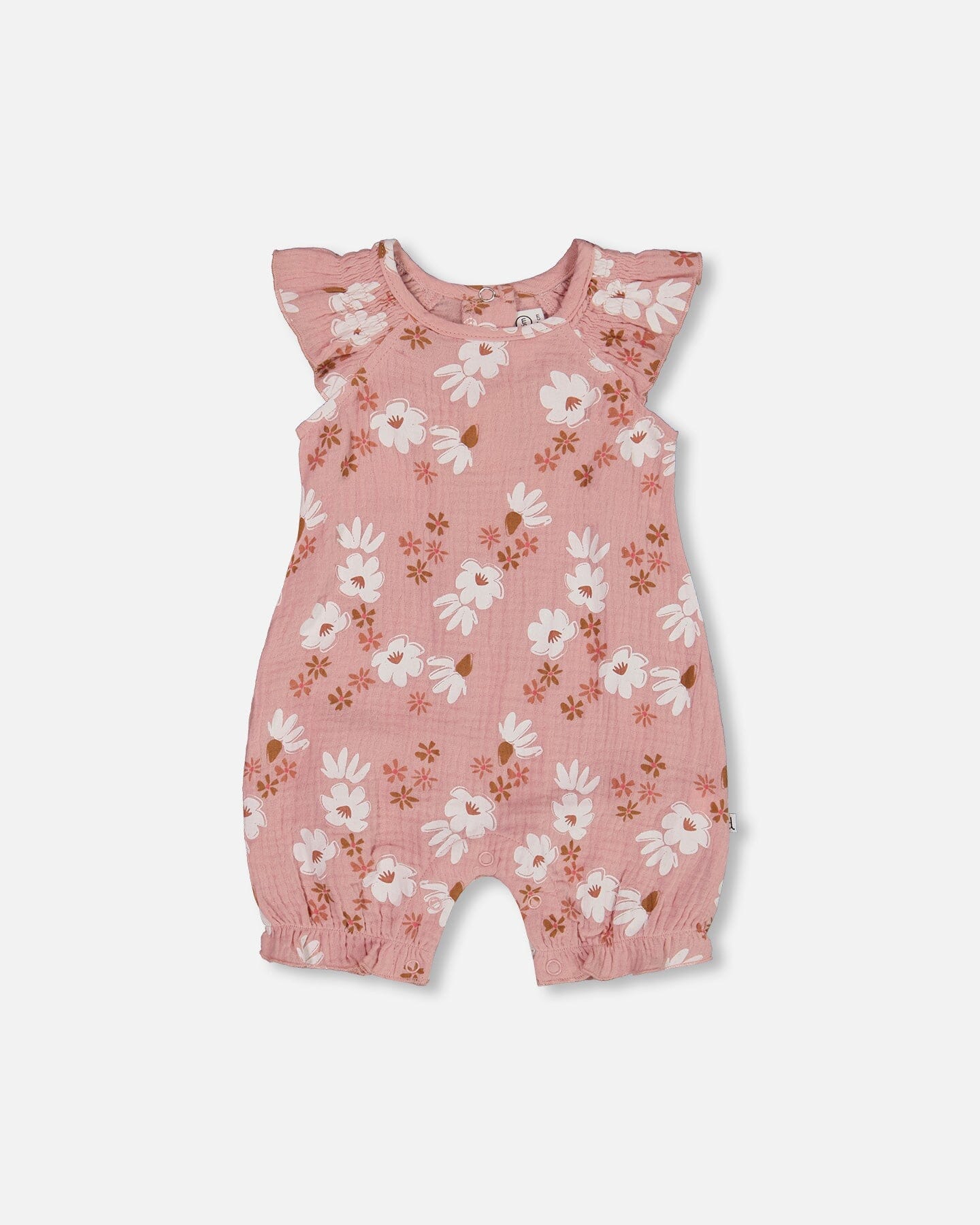 Printed Muslin Romper Pink And White Flowers-0
