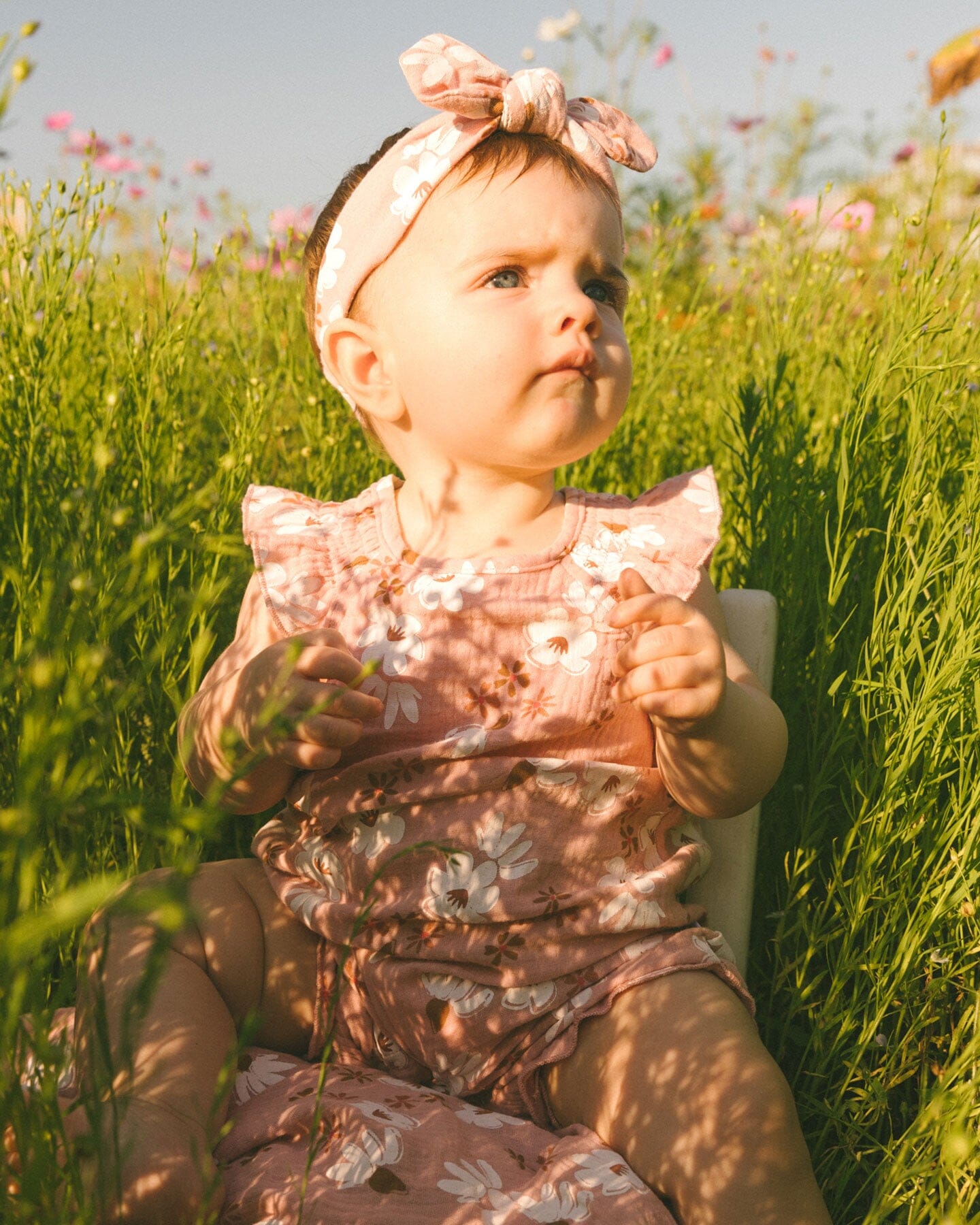 Printed Muslin Romper Pink And White Flowers-1