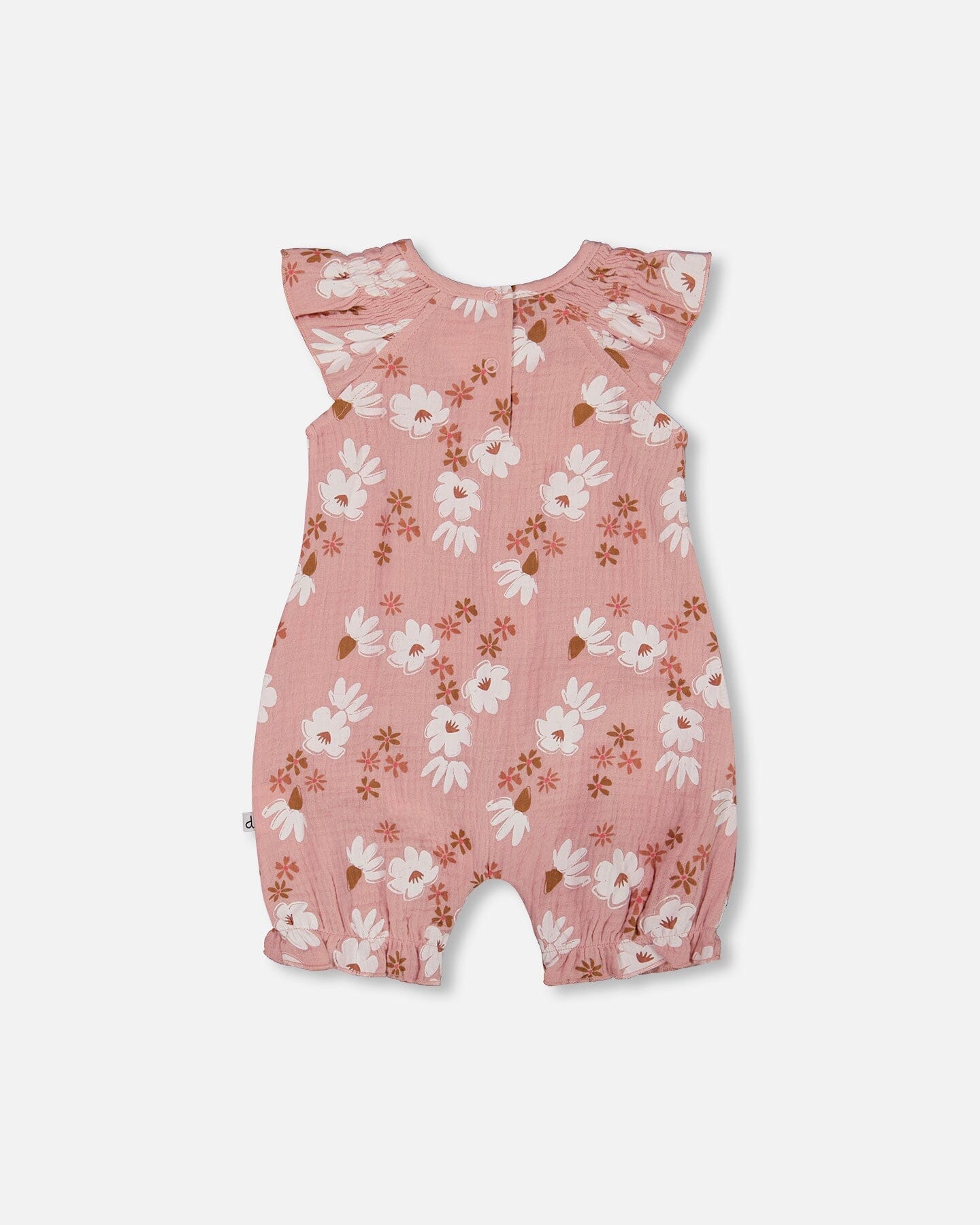 Printed Muslin Romper Pink And White Flowers-2