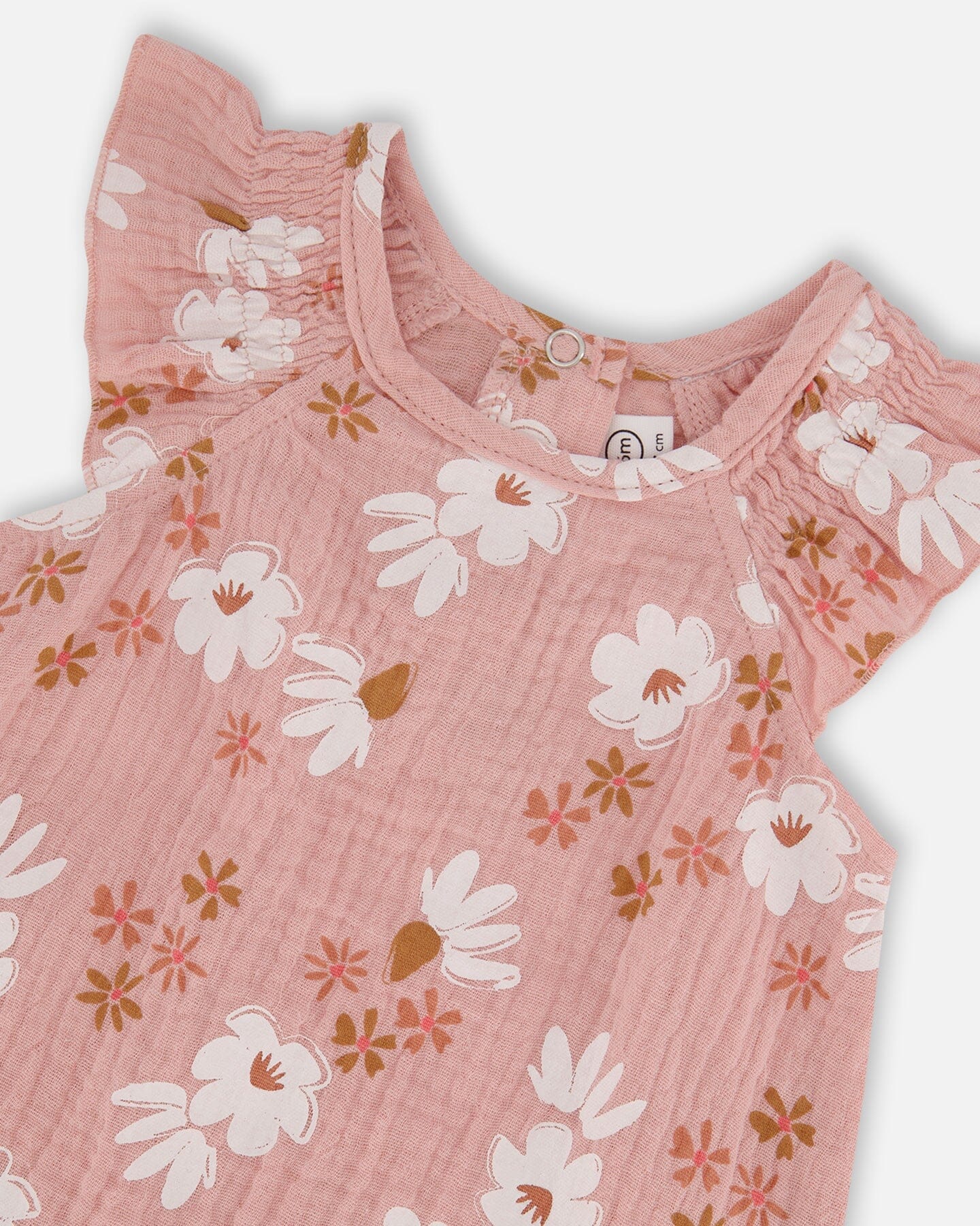 Printed Muslin Romper Pink And White Flowers-4